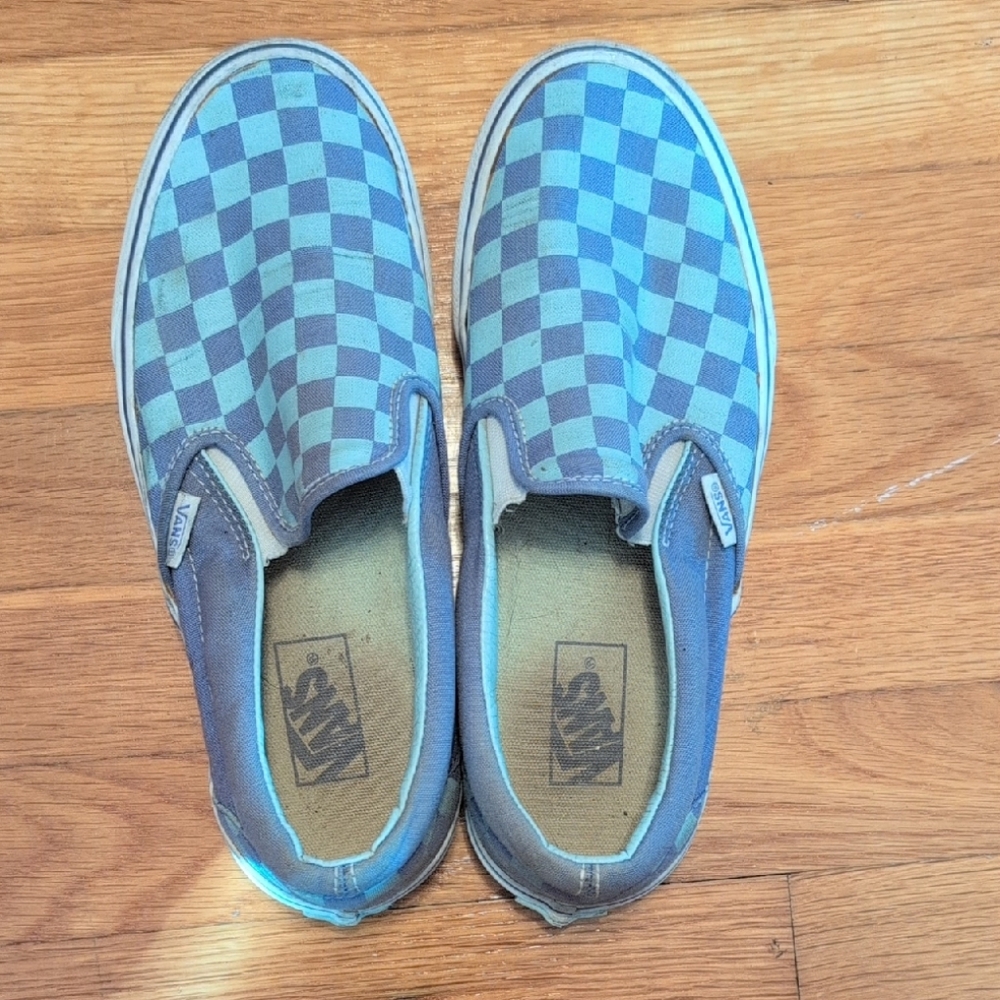 Vans Women's Periwinkle And Lavender Checkered Slip-On Sneakers